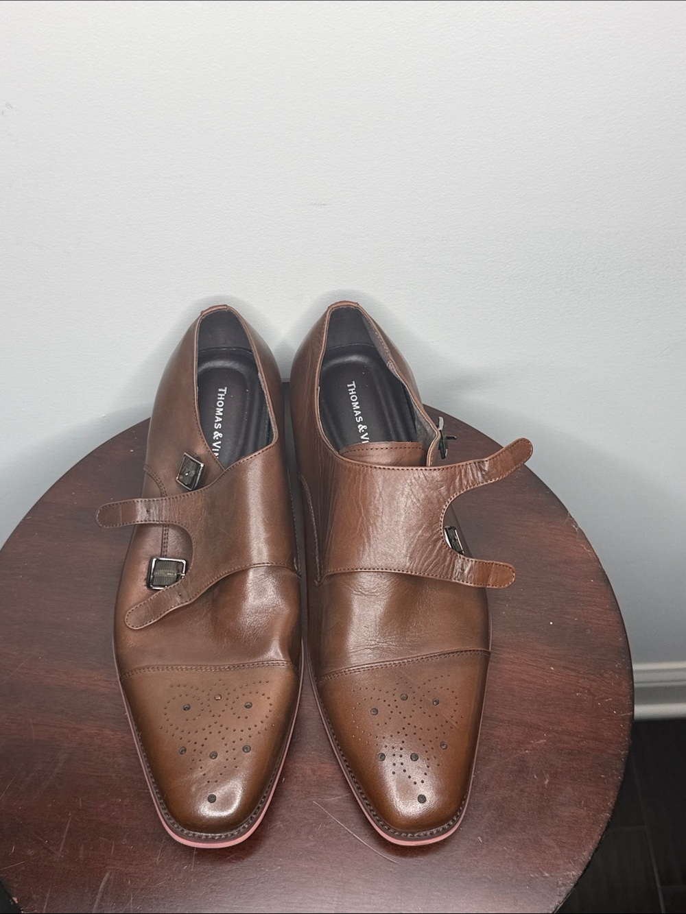 Thomas & Vine Brown Leather Double Monk Strap Oxfords